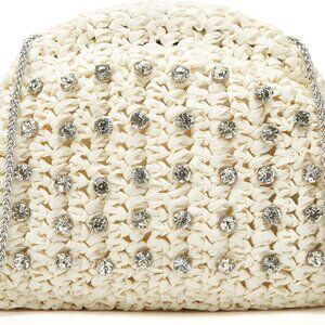 Stylish Rhinestone Straw Clutch with Unique Dumpling Design - Beach Ready